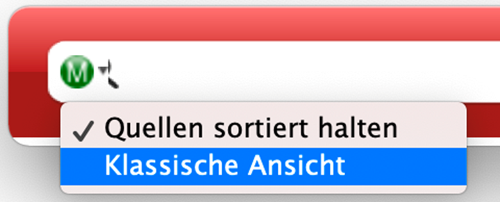 Im Juris-M Zitierdialog kann durch Klicken auf das Juris-M Logo zwischen „Quellen sortiert halten“ und der „Klassischen Ansicht“ gewechselt werden.