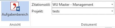 Im Citavi Tab in MS Word ist der Reiter „Dokument“ sichtbar. In diesem Reiter befindet sich auch die Auswahl „Zitationsstil“, mit der über ein Drop-Down Menü ein Stil ausgewählt werden kann.