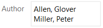 Das “Author” Feld in EndNote. Darin steht „Allen, Glover“ in der ersten Zeile, und in der nächsten „Miller, Peter“.