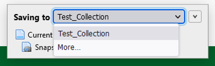 The Juris-M Connector window. In the dropdown menu “Saving to” it is possible to select a collection in which the entry should be saved.