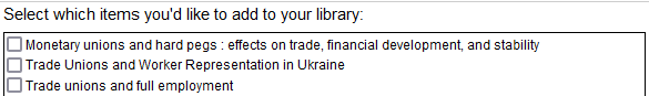 The selection window of the Juris-M browser plugin. It states “Select which items you’d like to add to your library”. Below, the literature entries that were detected on the page can be selected.