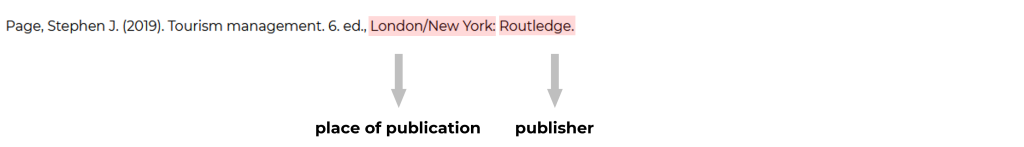 Screenshot of the first entry in the reading list (by Page, Stephen). The place of publication and the publisher are highlighted.