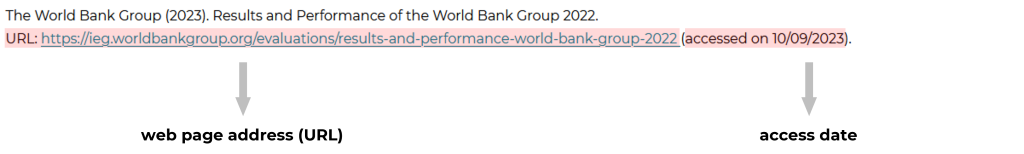Screenshot of the fourth entry in the reading list (by The World Bank). The access date and URL are highlighted.
